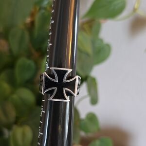 Black and Silver Cross Ring